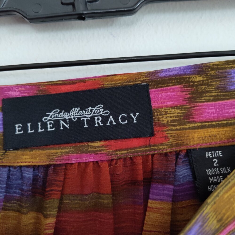 Ladies Petite SZ 2P Ellen Tracy Rust/Green Stripe Silk Skirt - Picture 3 of 3